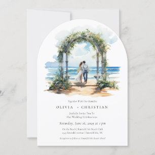 Watercolor Beach Coastal Arch Wedding Invitation