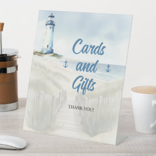 Watercolor Beach, Coastal New England Wedding Pedestal Sign