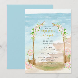 Watercolor Beach Coastal Rehearsal Dinner Invite