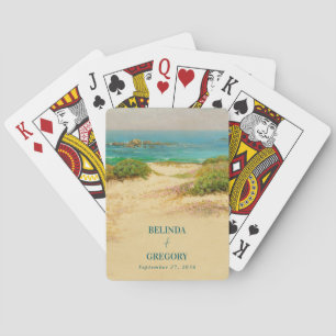 Watercolor Beach Coastal Wedding Destination Playing Cards