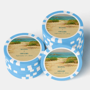 Watercolor Beach Coastal Wedding Destination Poker Chips