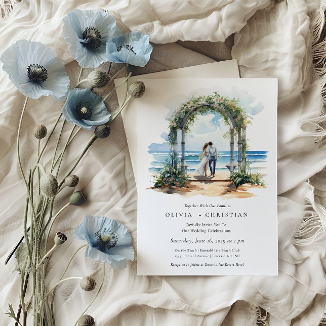 Watercolor Beach Coastal Wedding Invitation (Creator Uploaded)
