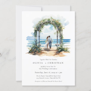 Watercolor Beach Coastal Wedding Invitation