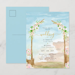 Watercolor Beach Coastal Wedding Invitation Postcard