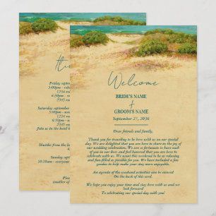 Watercolor Beach Coastal Wedding Itinerary Programme