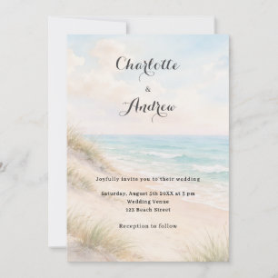 Watercolor beach coatal modern wedding invitation