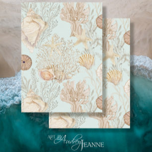 Watercolor Beach Coral Starfish Sea Shell Aqua Tissue Paper