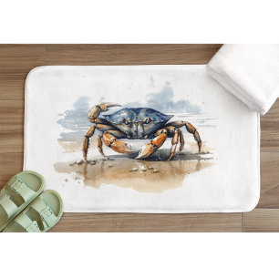 Watercolor Beach Crab Bath Mat