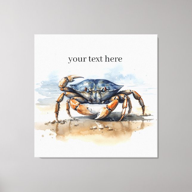 Watercolor Beach Crab, custom Canvas Print (Front)