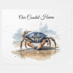 Watercolor Beach Crab, custom Fleece Blanket