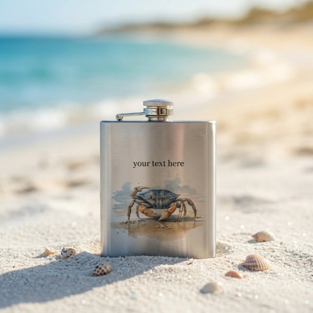 Watercolor Beach Crab, custom Hip Flask (Creator Uploaded)