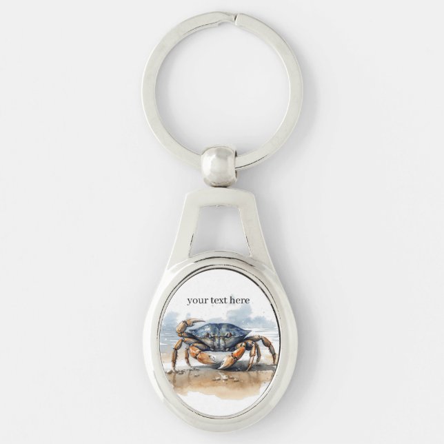 Watercolor Beach Crab, custom Key Ring (Front)