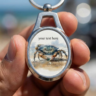 Watercolor Beach Crab, custom Key Ring