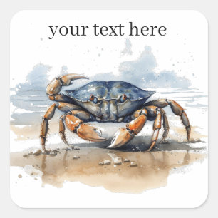 Watercolor Beach Crab, custom Square Sticker