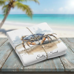 Watercolor Beach Crab, custom Tea Towel