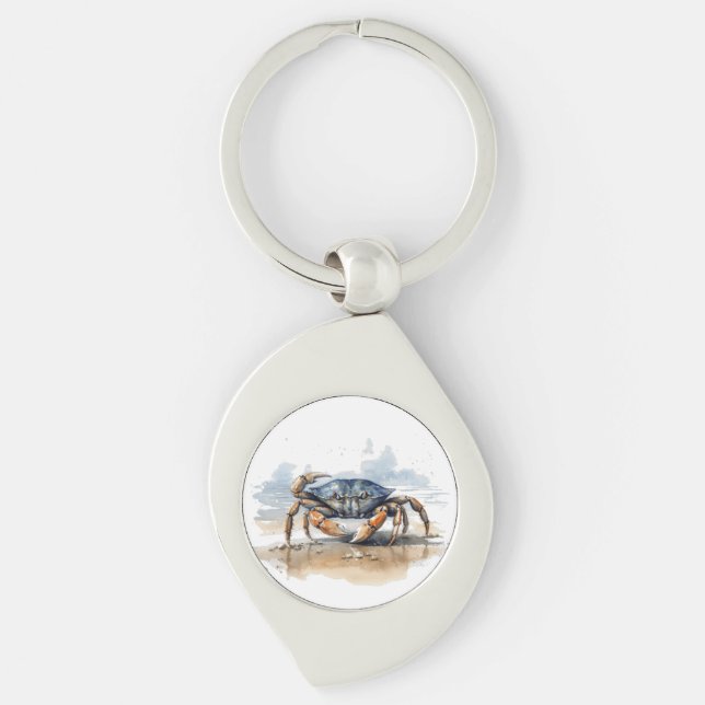 Watercolor Beach Crab Key Ring (Front)