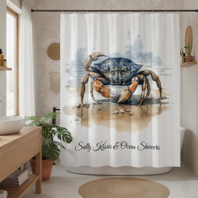Watercolor Beach Crab Shower Curtain (Creator Uploaded)