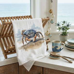 Watercolor Beach Crab Tea Towel