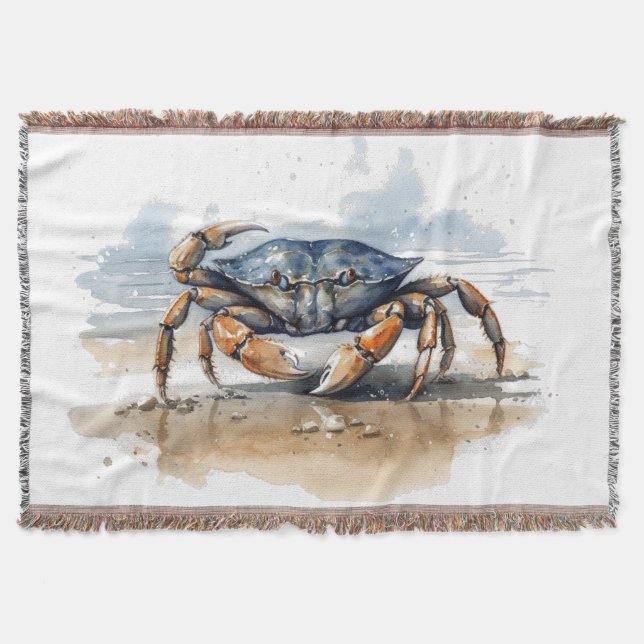 Watercolor Beach Crab Throw Blanket (Front)