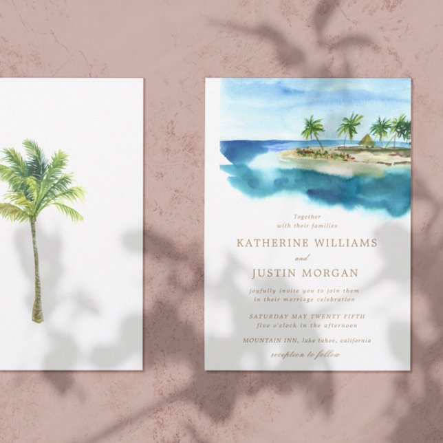 Watercolor Beach Destination Wedding Invitation (Creator Uploaded)