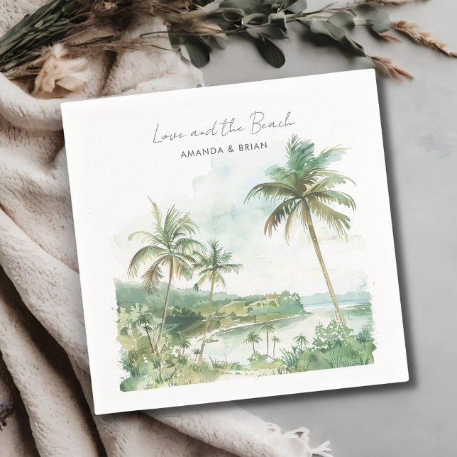 Watercolor Beach Destination Wedding Napkin (Watercolor Beach Destination Wedding Napkins)