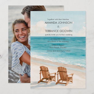 Watercolor Beach Destination Wedding Photo Invitation