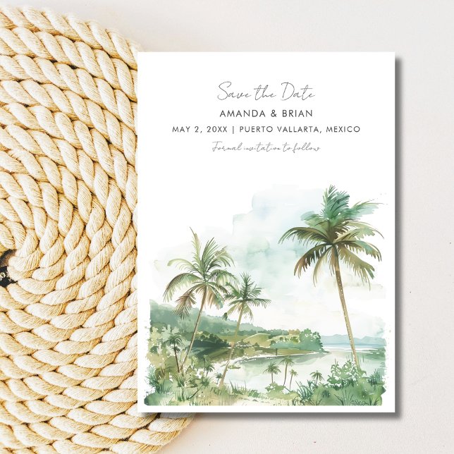 Watercolor Beach Destination Wedding Photo Save The Date (Watercolor Beach Destination Wedding Photo Save The Date)