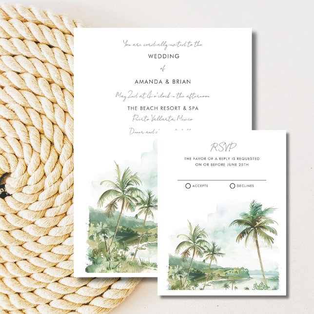 Watercolor Beach Destination Wedding RSVP Card (Watercolor Beach Destination Wedding RSVP Card)