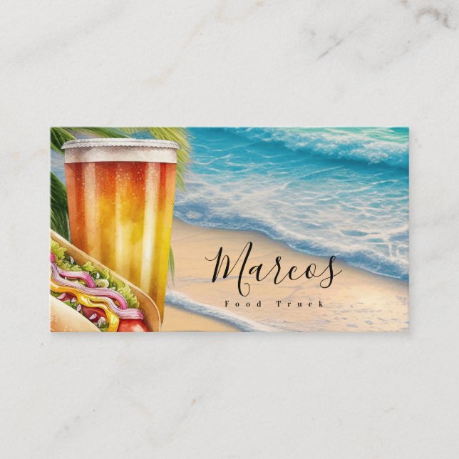 Watercolor Beach Food Truck Restaurant Business Business Card (Front)