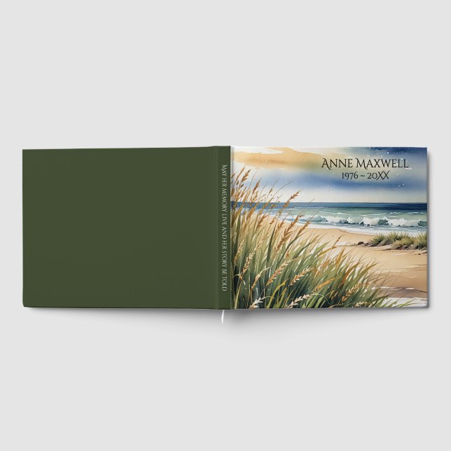Watercolor Beach Grass and Ocean Scene Guest Book (Full)