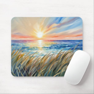 Watercolor Beach Grass and Sunrise Mouse Mat