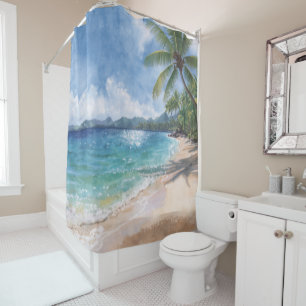 Watercolor Beach Hawaii Shower Curtain