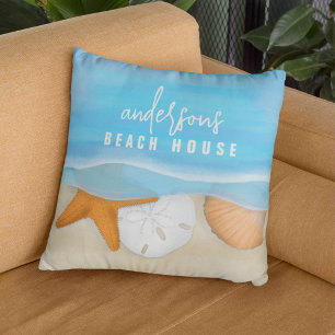 Watercolor Beach House Custom Ocean Cushion