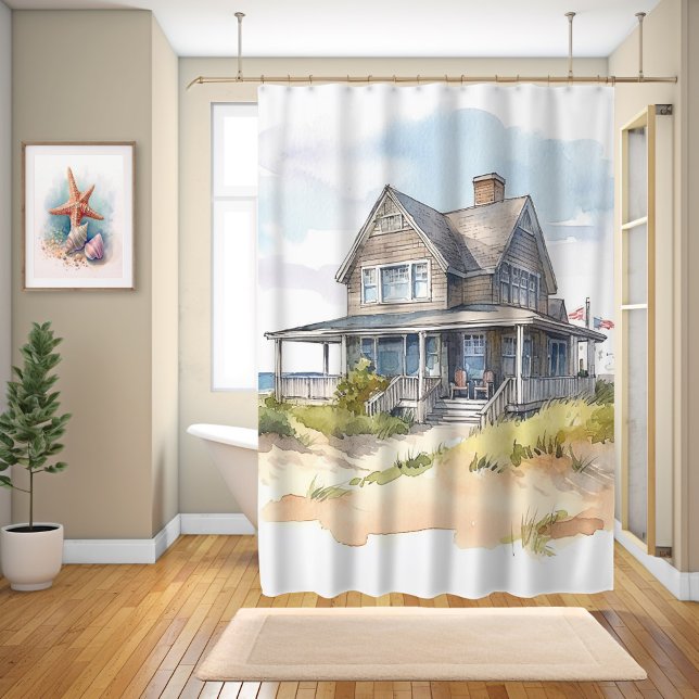 Watercolor Beach House  Shower Curtain (Creator Uploaded)