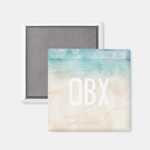 Watercolor Beach Initials Water Sand Souvenir Magnet