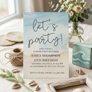 Watercolor Beach Let's Party Summer Invitation
