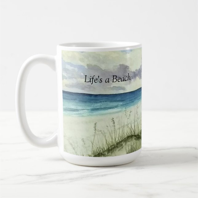 watercolor beach, life's a beach, coffee mug 11 oz (Left)