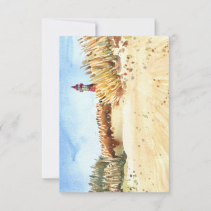 Watercolor Beach Lighthouse Thank You, Sympathy   Card