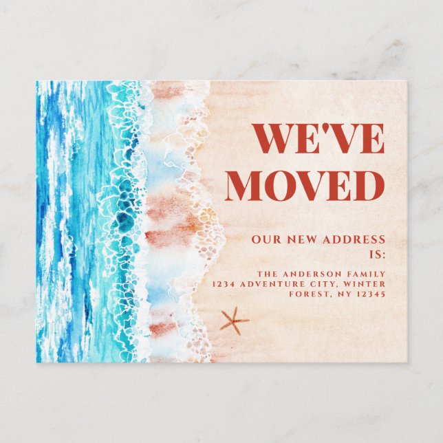 Watercolor Beach New Address Postcard (Front)