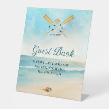 Watercolor Beach Oars Wedding Guest Book