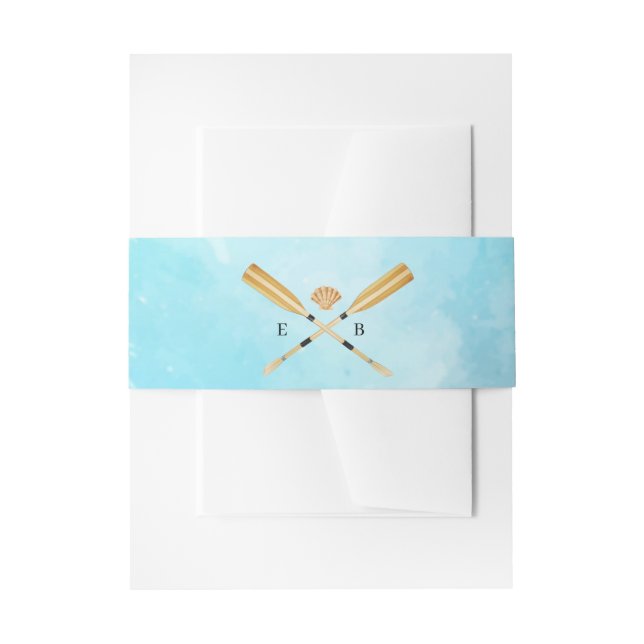 Watercolor Beach Oars Wedding Invitation Belly Band (Front Example)