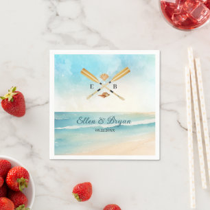 Watercolor Beach Oars Wedding Napkin