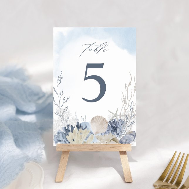 Watercolor Beach Ocean Blue Boho Wedding Table Number (Creator Uploaded)