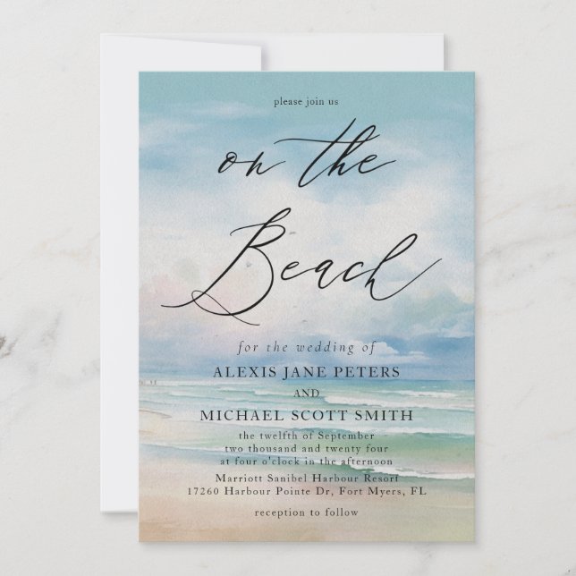 Watercolor Beach Ocean Coastal Wedding Invitation (Front)