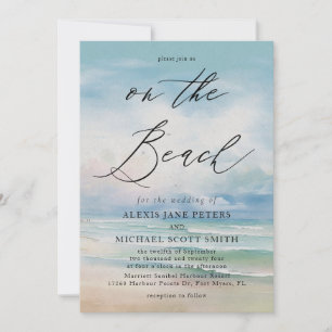 Watercolor Beach Ocean Coastal Wedding Invitation