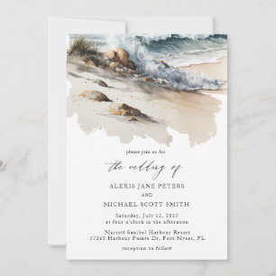 Watercolor Beach Ocean Coastal Wedding Invitation