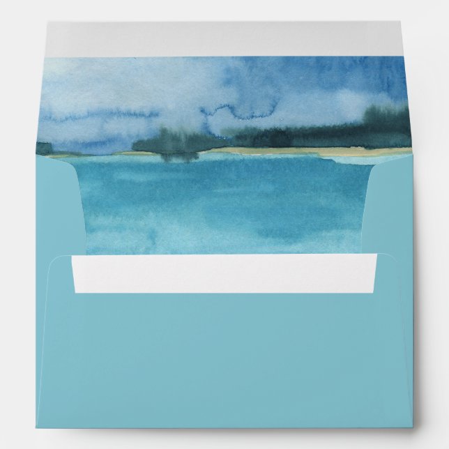 Watercolor Beach Ocean Destination Wedding Envelope (Back (Bottom))