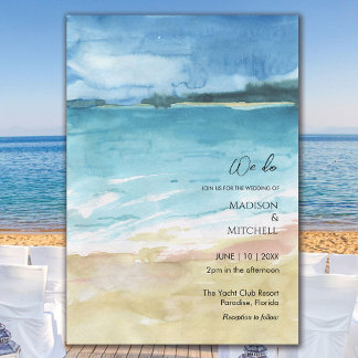 Watercolor Beach Ocean Destination Wedding Invitation