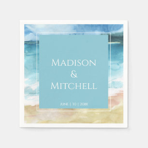 Watercolor Beach Ocean Destination Wedding Napkin