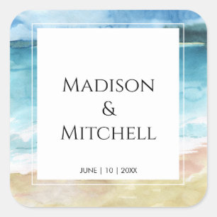 Watercolor Beach Ocean Destination Wedding Square Sticker
